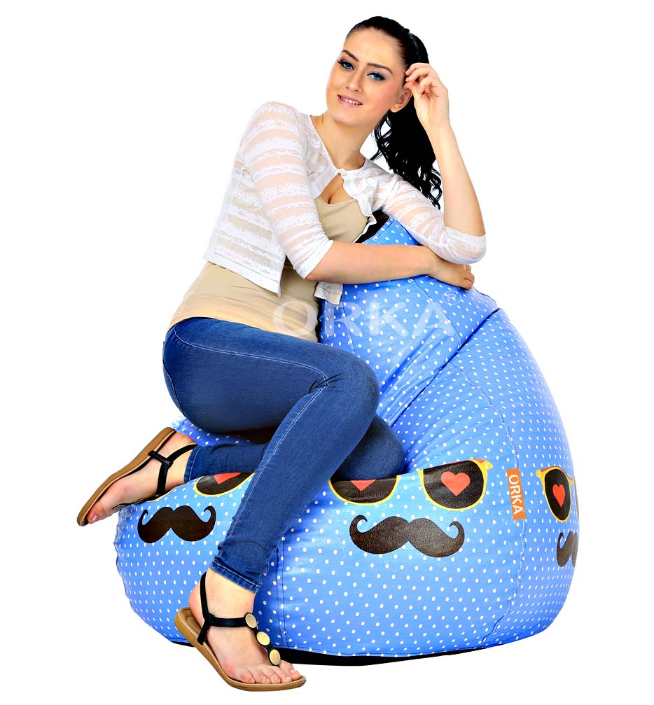 Orka Digital Printed Teal Bean Bag Moustache Theme  