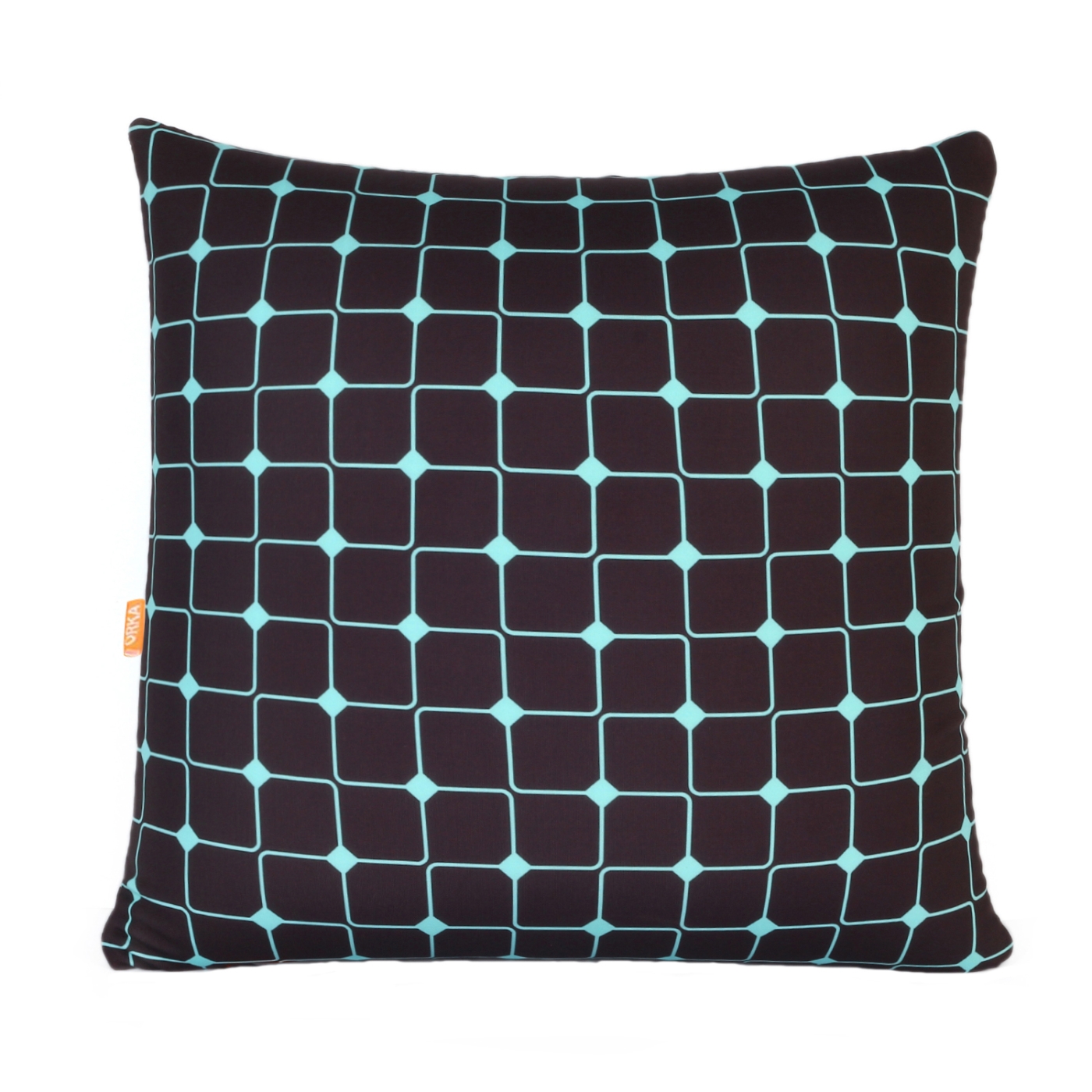 ORKA Digital Printed Spandex Filled With Microbeads Square Cushion 14 X 14 Inch -  Black, Teal  