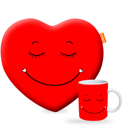 ORKA Valentine Theme Heart Cushion & Coffee Mug Combo 65  