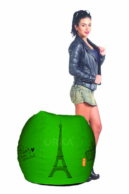 Orka Digital Printed Green Bean Bag Paris Theme  