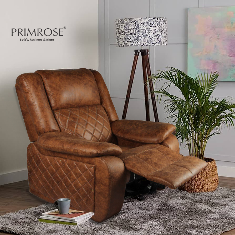 Primrose Recliner Christie Single Seater Manual Recliner, ER Fabric, Contemporary Look & Design, Color–Brown I Just Layback And Relax I Improve Your Gaming