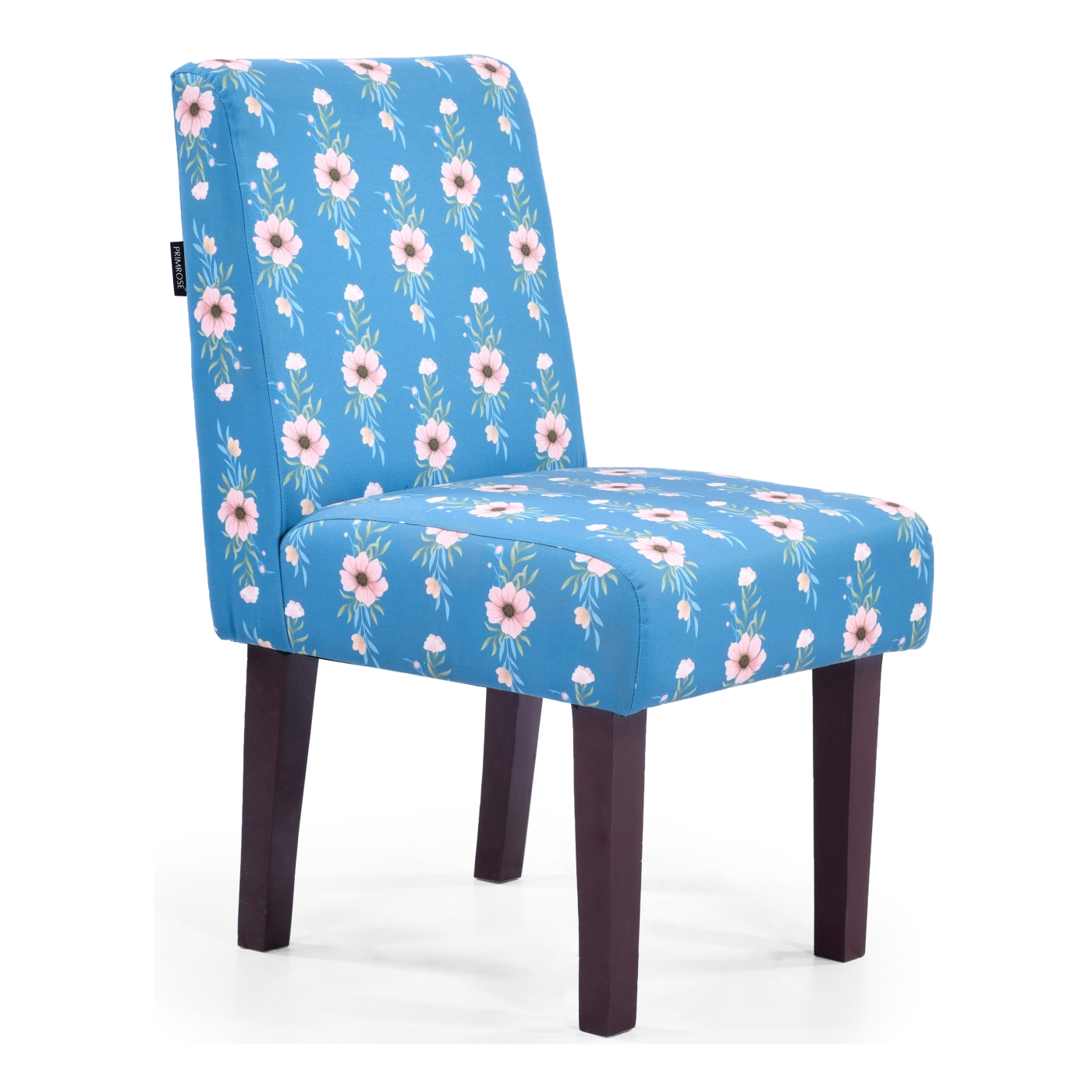 PRIMROSE Betty Ikigai Flower Digital Printed Faux Linen Fabric Dining Chair - Blue  