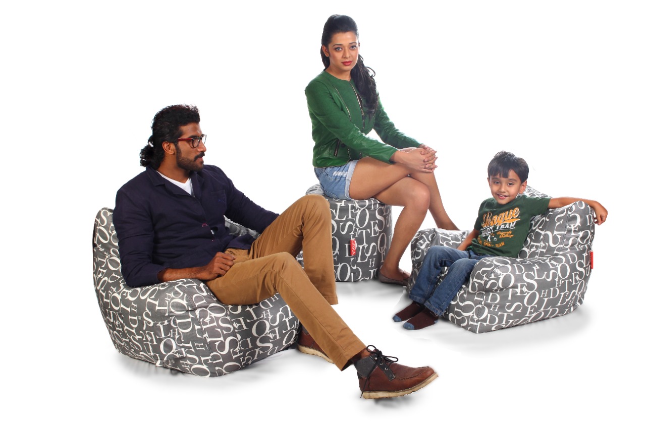 ORKA Premium Digital Printed Combo Set Of 3 Bean Chair With Footstool Multicolor  