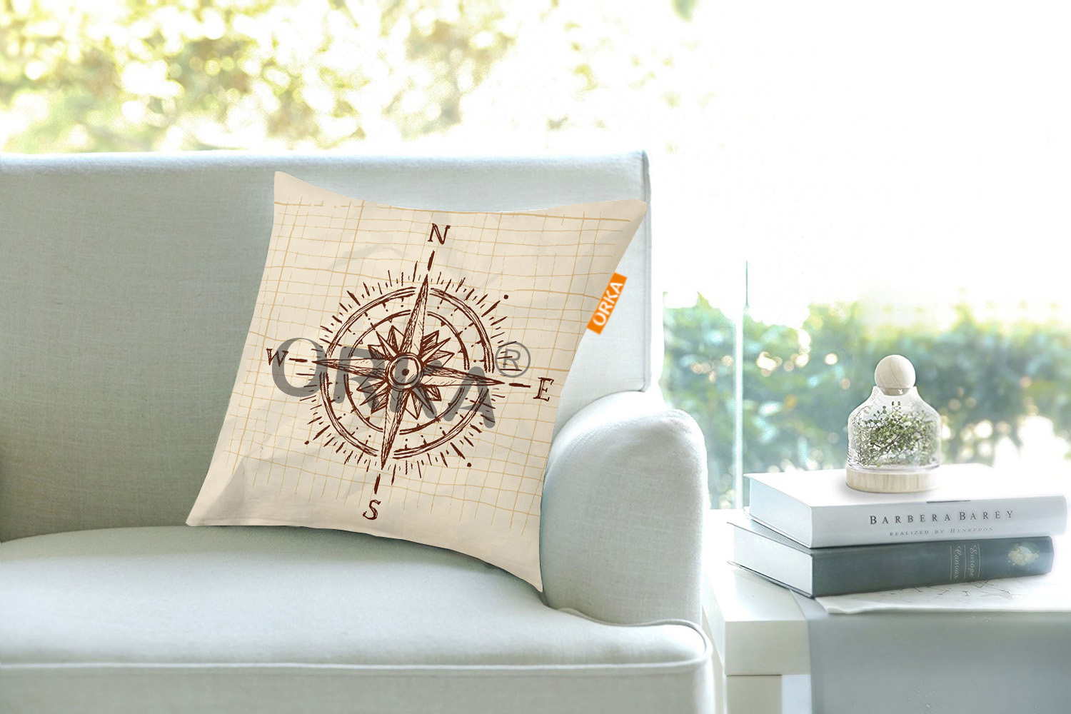 ORKA Compass Themed Digital Printed Cushion 14"x14" Cover Only