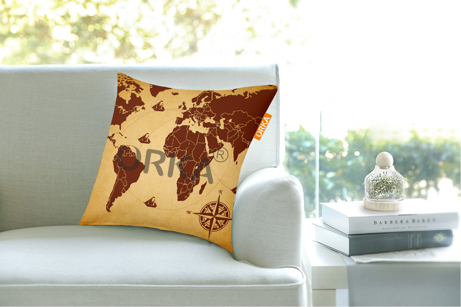 ORKA Digital Printed Cushion  World-Map Theme  