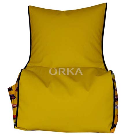 ORKA Digital Printed Yellow Bean Chair Vintage Cars Theme   XXXL  With Beans 