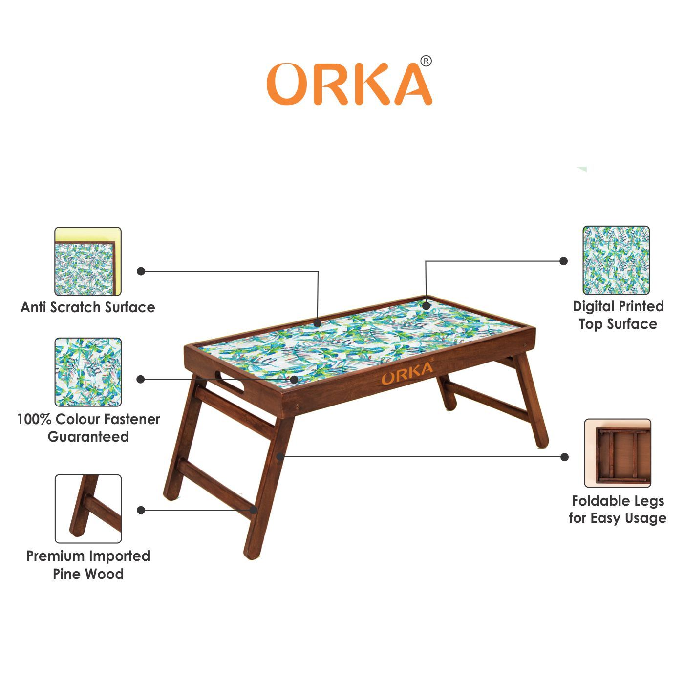ORKA Dragonfly D1 Foldable Pine Wood Breakfast Table (Multicolor)  