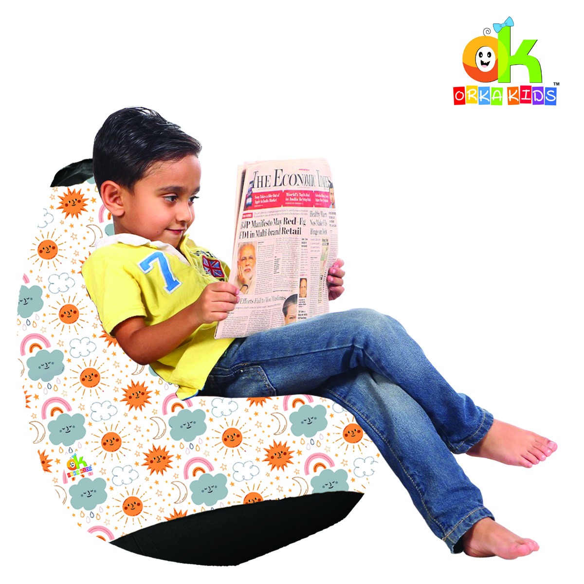 ORKA Kids Digital Printed91Animated Sun Multicolor Bean Bag              