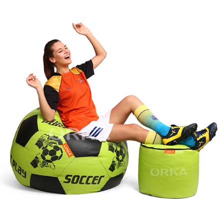 ORKA Digital Printed Sports Bean Bag Green Soccer Play Theme    