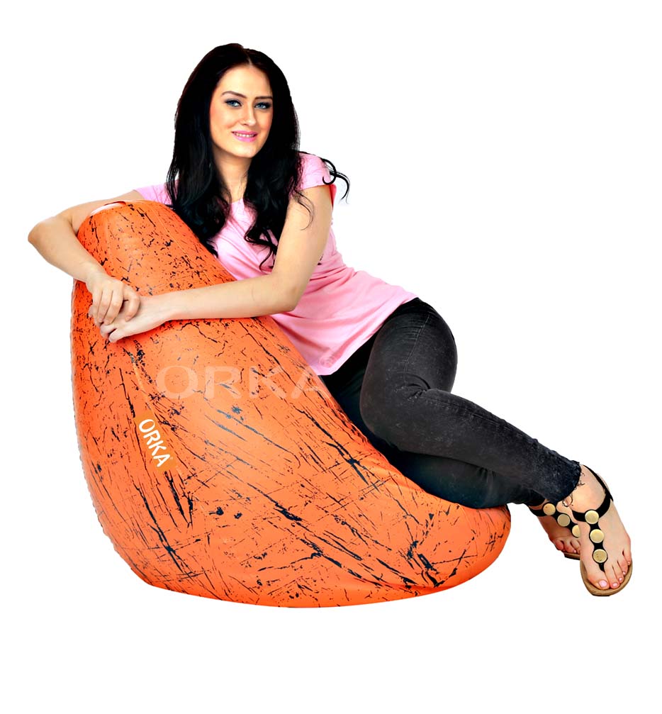 Orka Digital Printed Orange Bean Bag Brush Paint Theme  