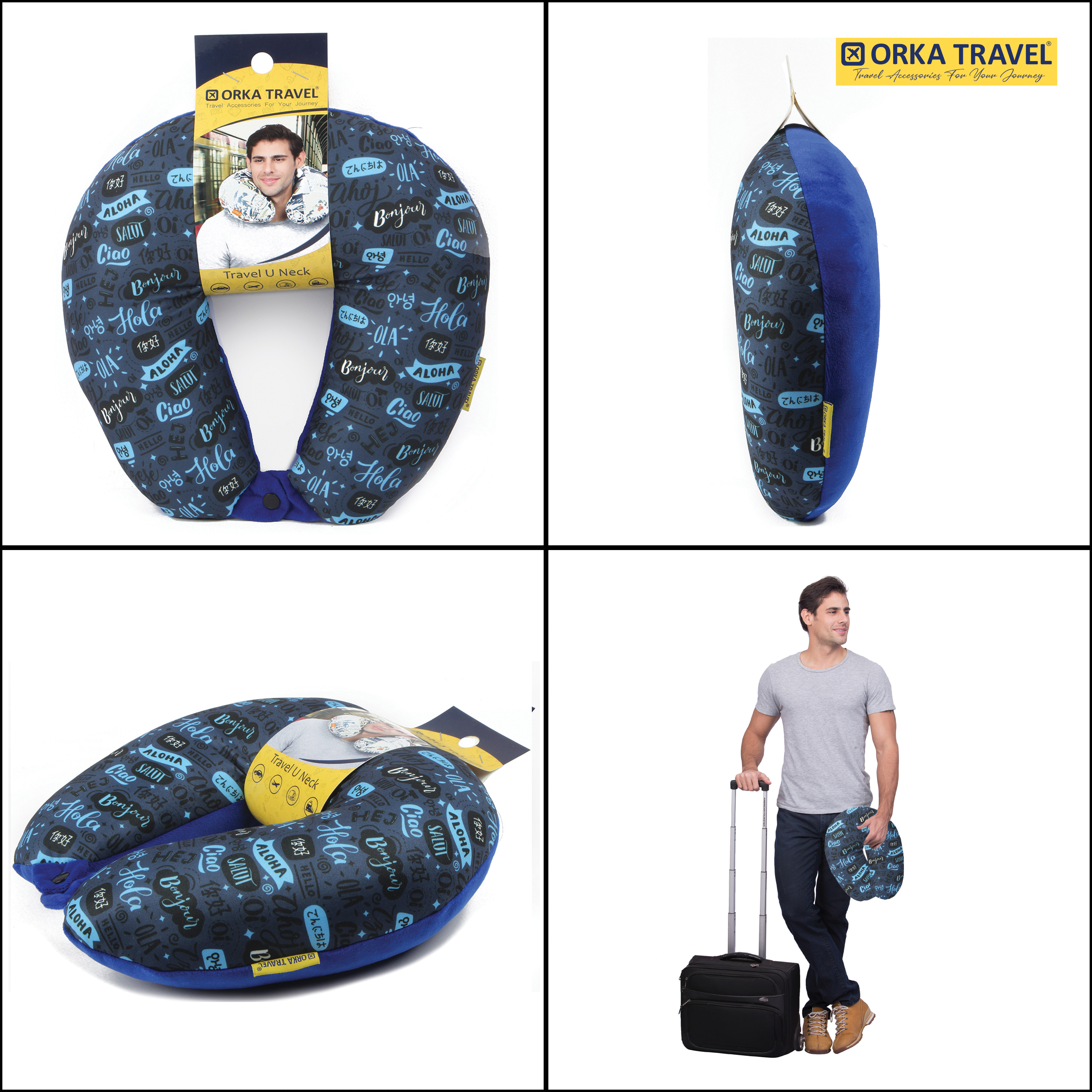 ORKA Travel Digital Printed Spandex With Micro Beads Travel U Neck Pillow Hola  