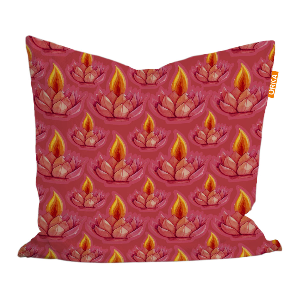 ORKA Digital Printed Diwali Cushion 8 , 14 X 14 Cover Only