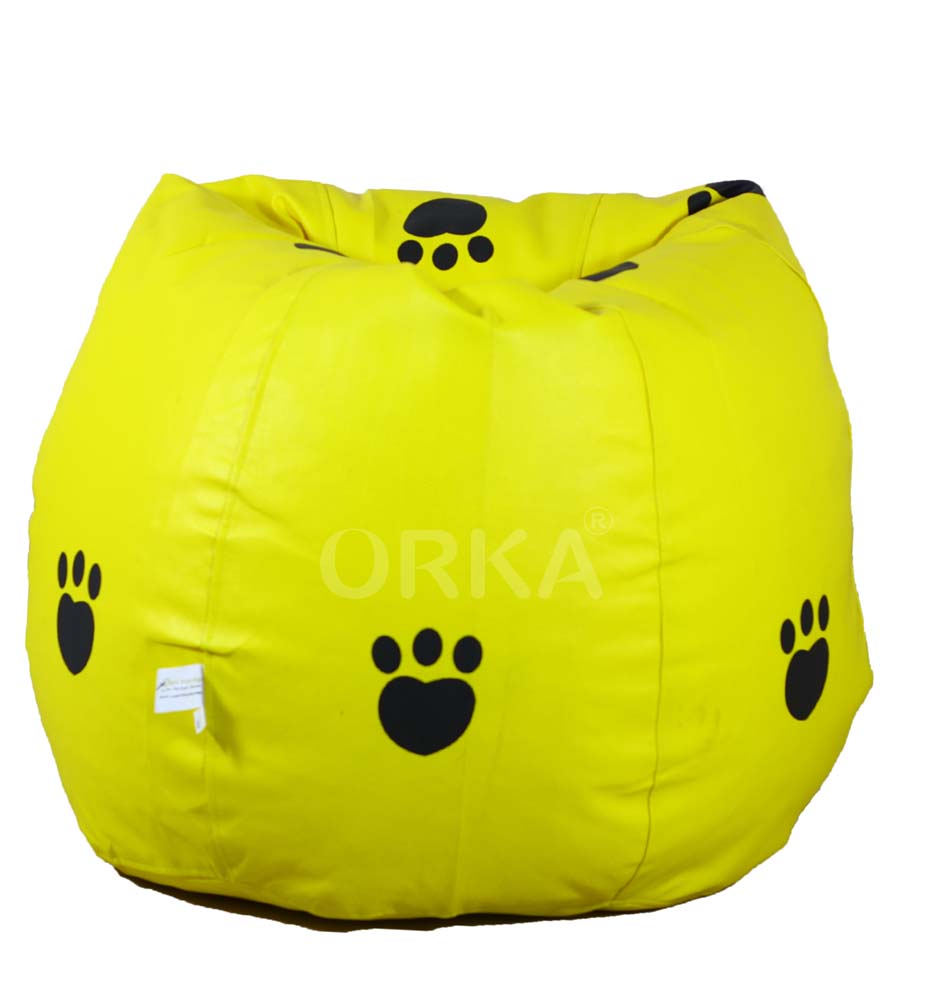 Orka Digital Printed Yellow Bean Bag Black Paw Theme  
