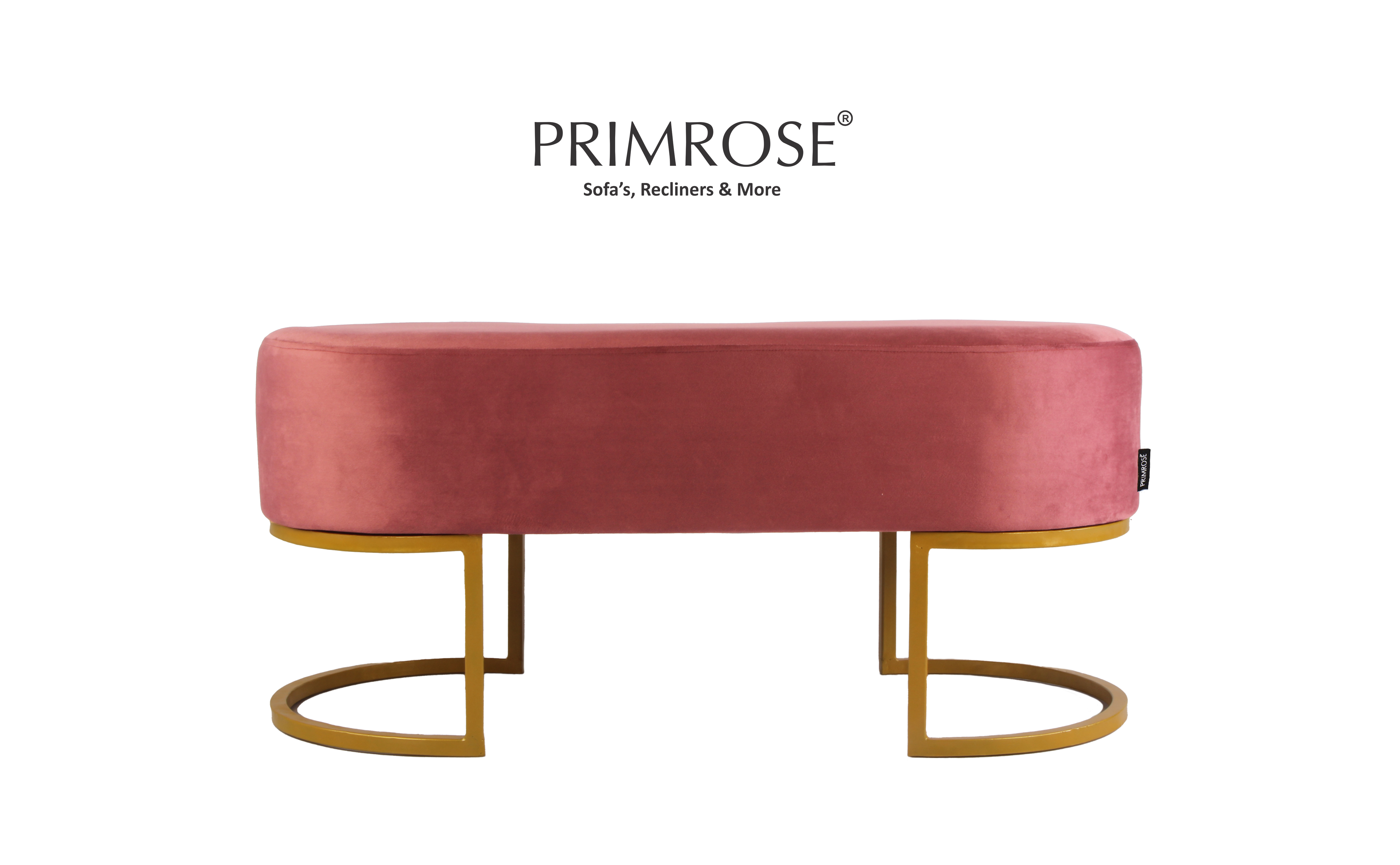 Primrose Ottoman Slice - Comfortable Upholstered Stool With Brawny Golden Metal Frame Stand And Delicate But Supple Velvet Fabric Wrapped Over  