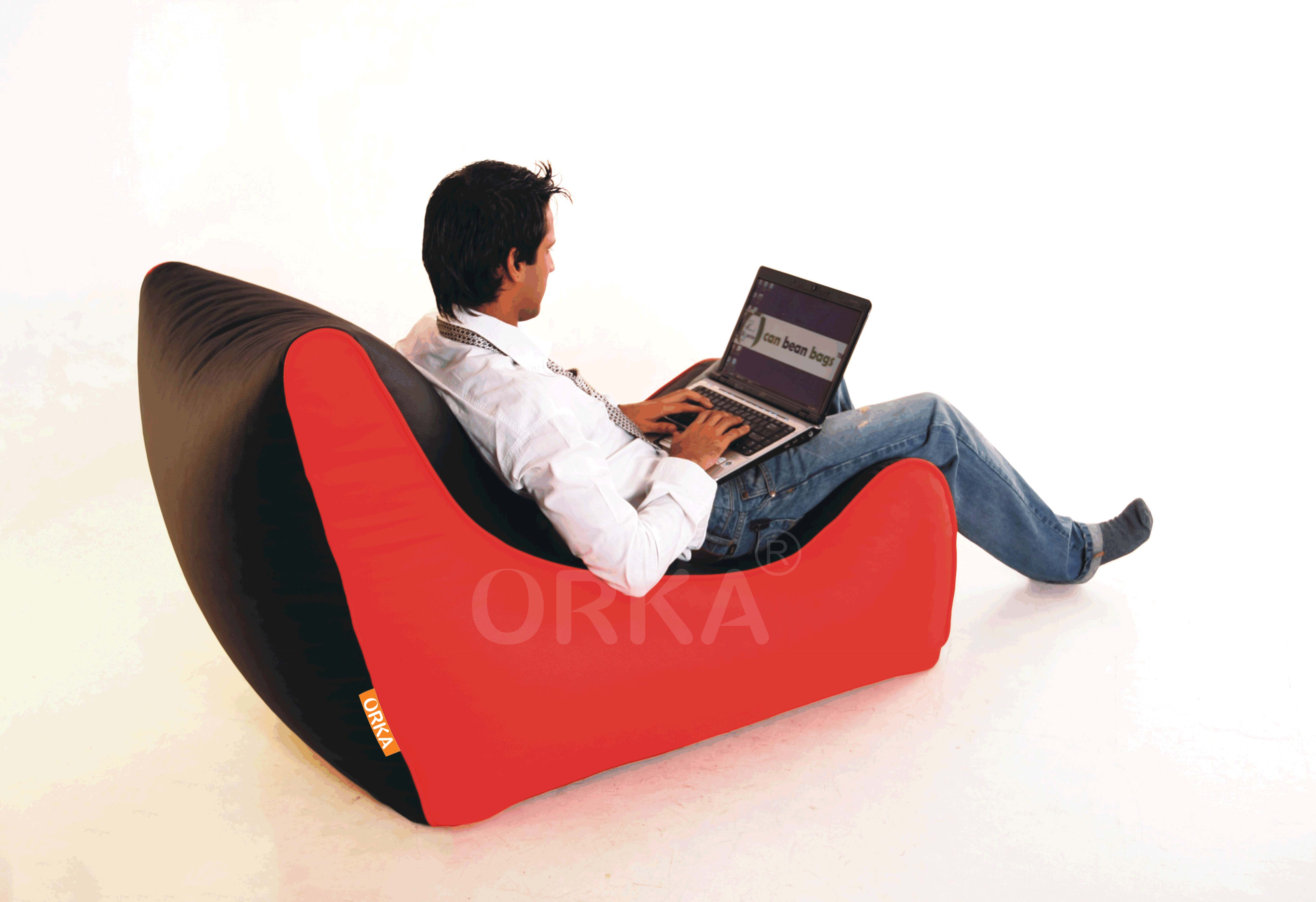 ORKA Art Leather Boy Sitting On Lounger Filled With High Density Beans - Red Black  