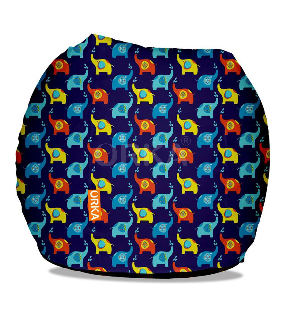 Orka Digital Printed Blue Bean Bag Elephant Theme  