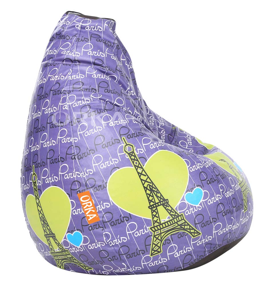 Orka Digital Printed Purple Bean Bag Paris Love Theme  