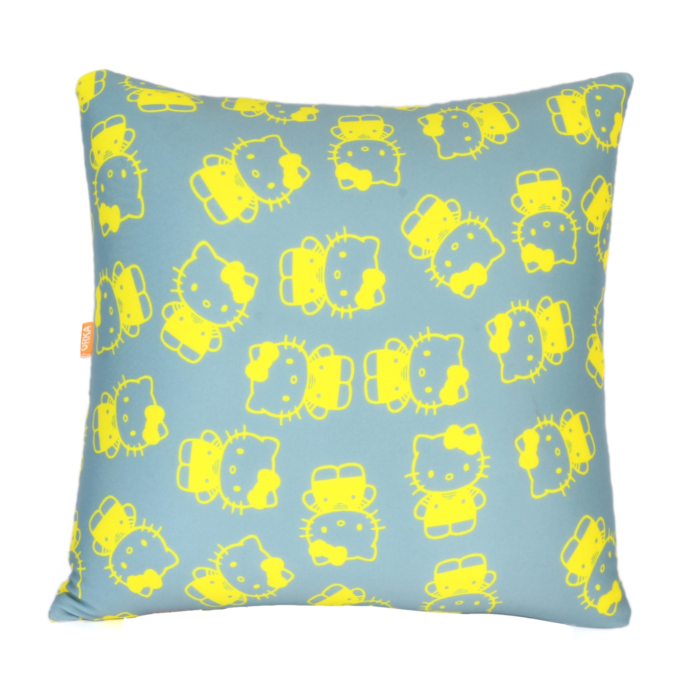 ORKA Digital Printed Spandex Filled With Microbeads Square Cushion 14 X 14 Inch - Grey, Yellow  