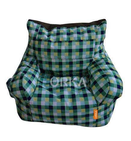 Orka Digital Printed Bean Bag Arm Chair Chequered Green Theme