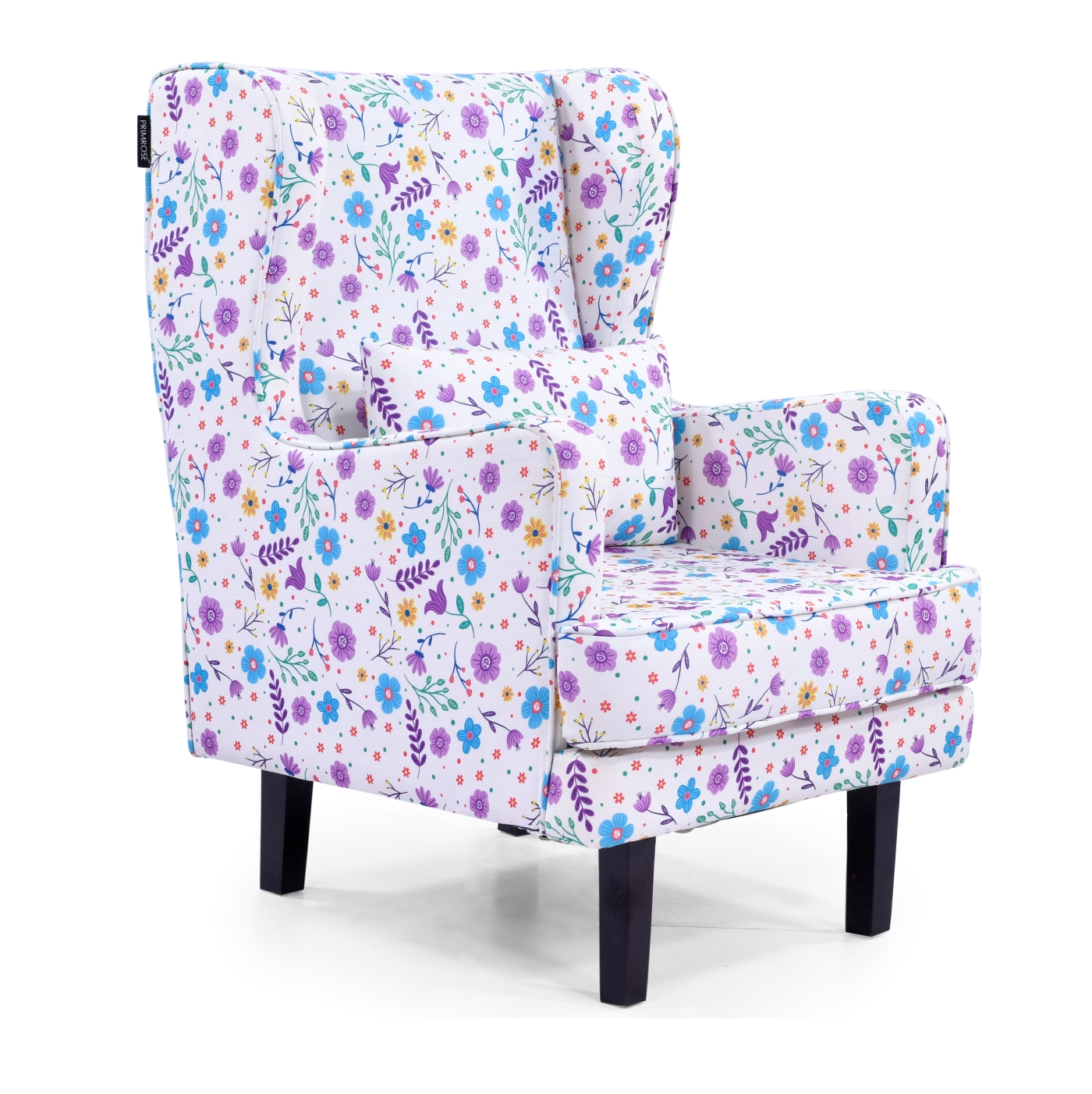 PRIMROSE Aster Flower Digital Printed Faux Linen Fabric High Back Wing Chair - White, Violet  