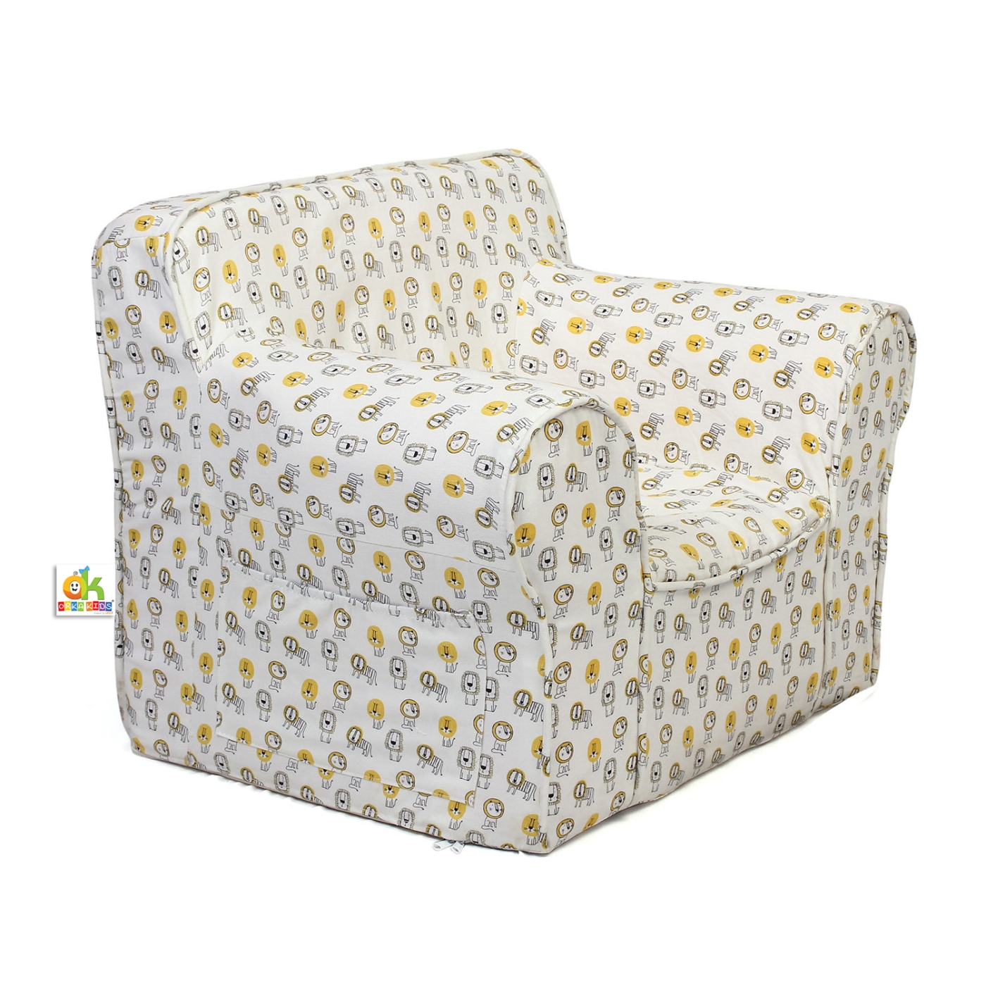 Orka Kids Tiger Premium Cotton Little Joe Foam Arm Chair - White And Yellow  