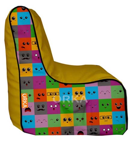 ORKA Digital Printed Yellow Bean Chair Smiley Theme  