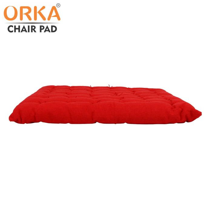 ORKA Cotton Fabric Chair Pad Seat Cushion Back Support Cushion With Tie, Red (16 X 16 Inch)  