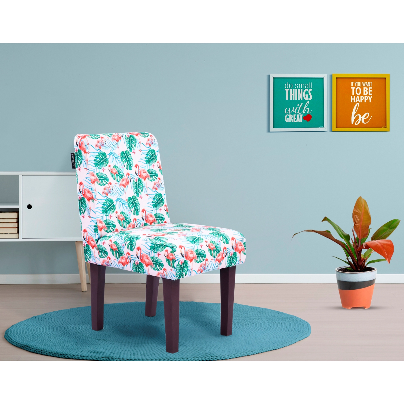 PRIMROSE Tropical Flamingo Digital Printed Faux Linen Fabric Dining Chair - Red, Green  
