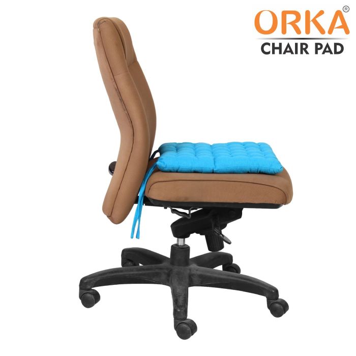 ORKA Cotton Fabric Chair Pad Seat Cushion Back Support Cushion With Tie, Sea Blue (16 X 16 Inch)  