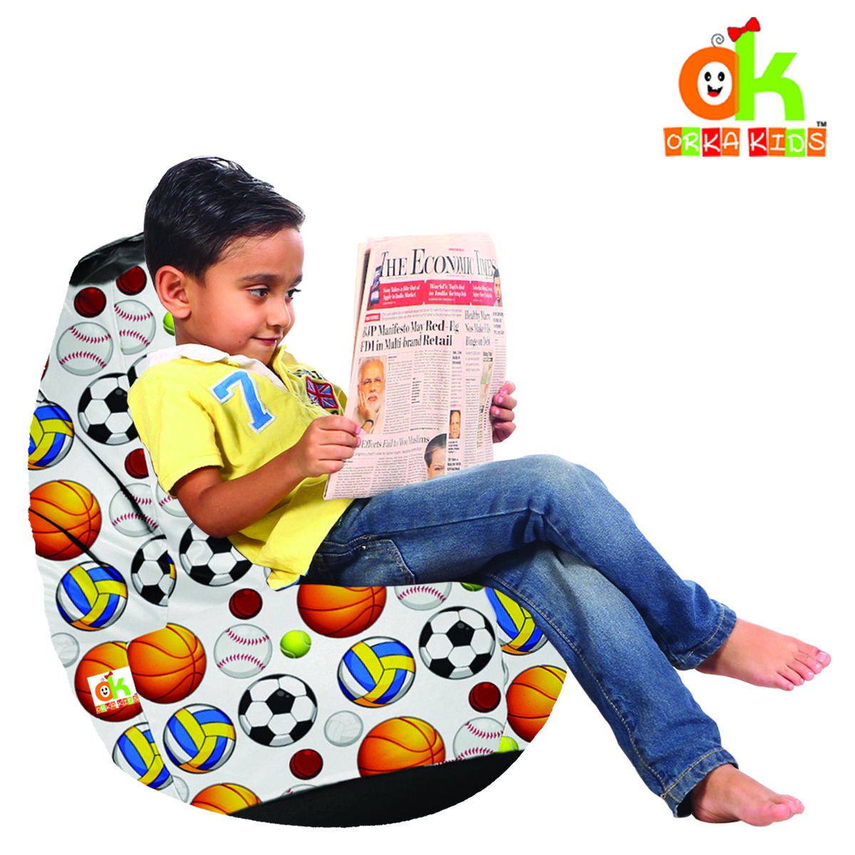 ORKA Kids Digital Printed Bean Bag With Beans Filled_FootBall Color