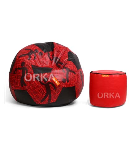 ORKA Digital Printed Sports Bean Bag Player Red Football Theme     XXL  Cover Only 