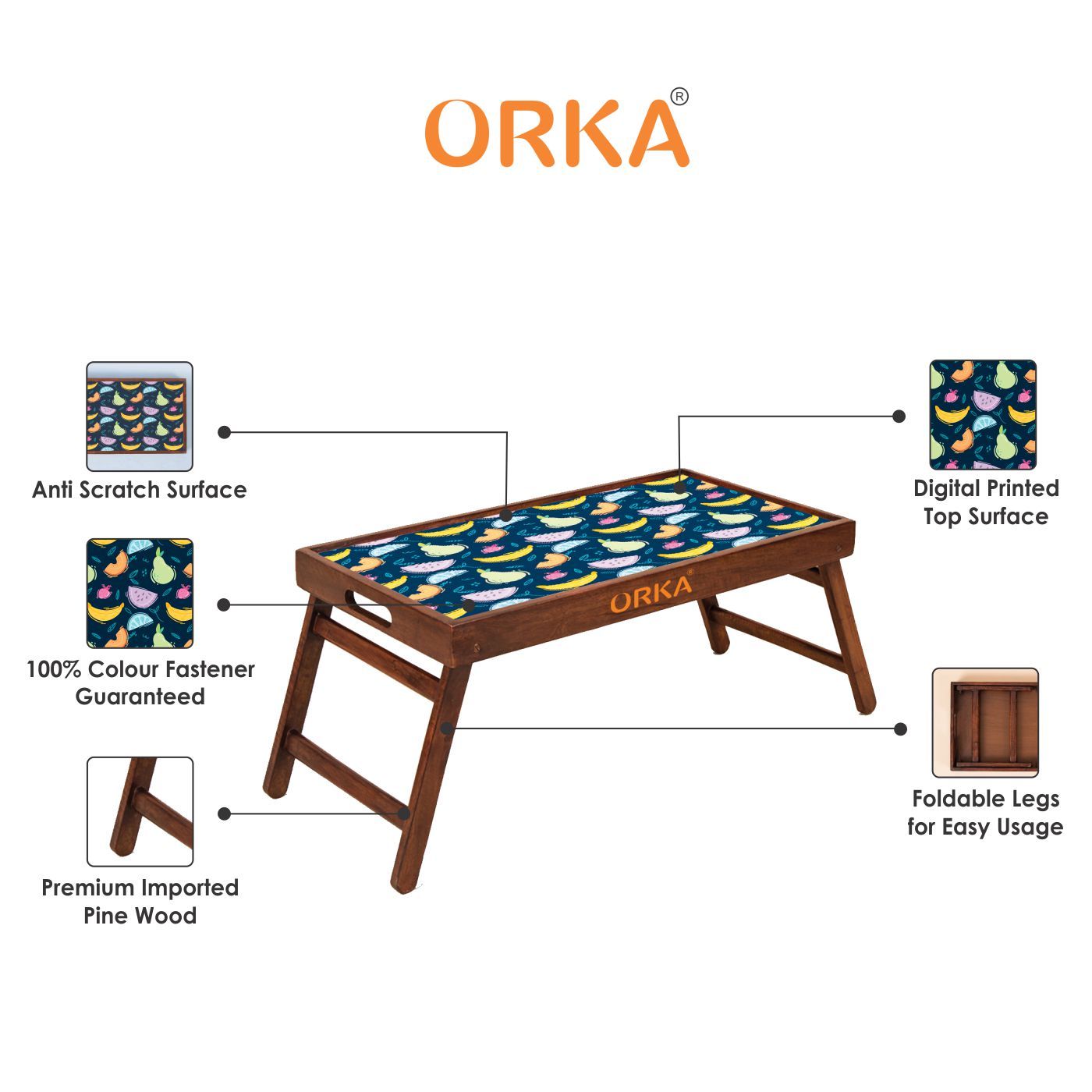 ORKA Fruity Bliss Foldable Pine Wood Breakfast Table (Multicolor)  