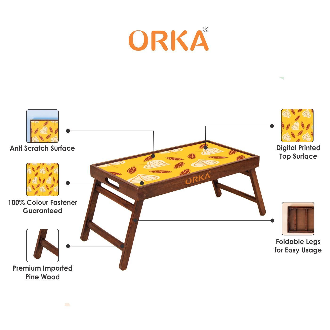 ORKA Autumn Fall Foldable Pine Wood Breakfast Table (Yellow)  