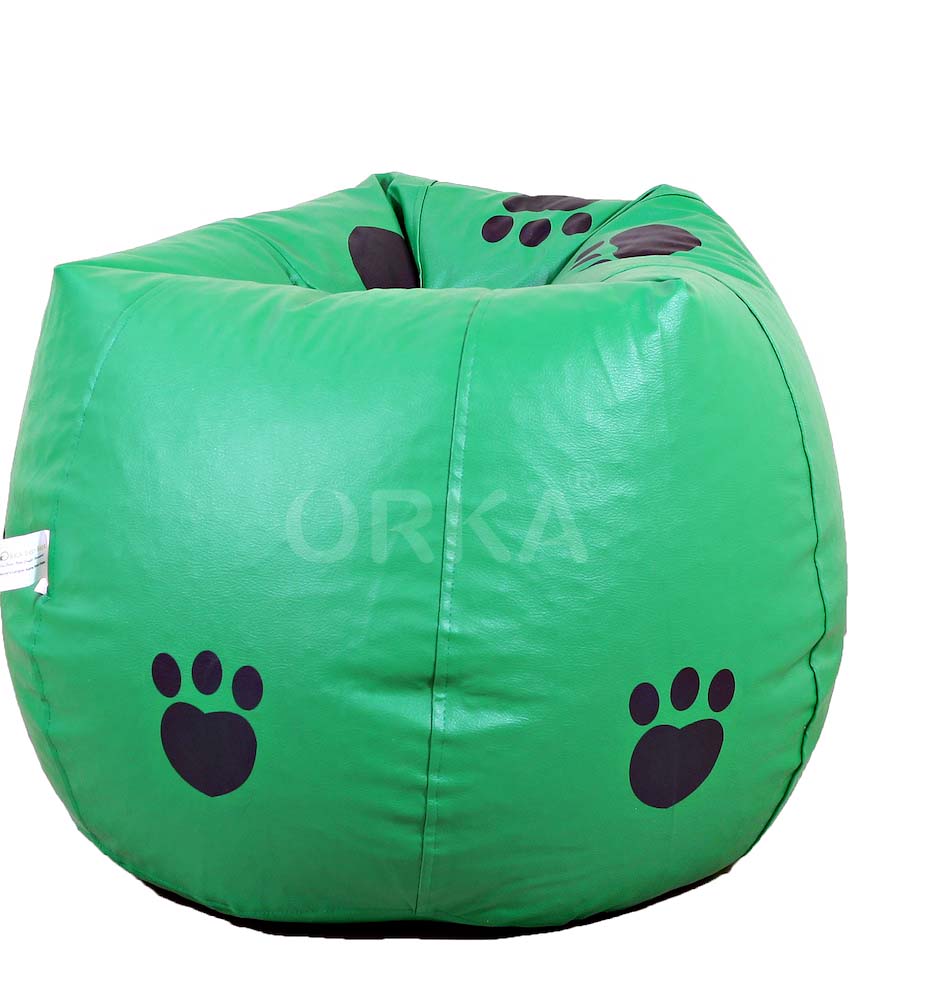Orka Digital Printed Green Bean Bag Black Paw Theme  