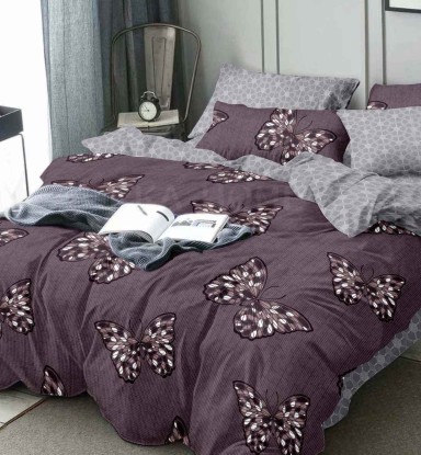 ORKA Home Montana Queen Fitted Bed Sheet Polycotton Printed Butterfly Grey