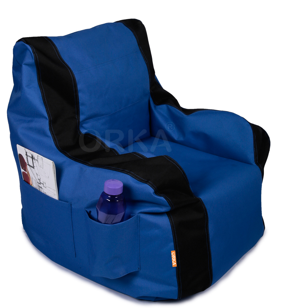 Orka Classic Blue Black Bean Bag Arm Chair  