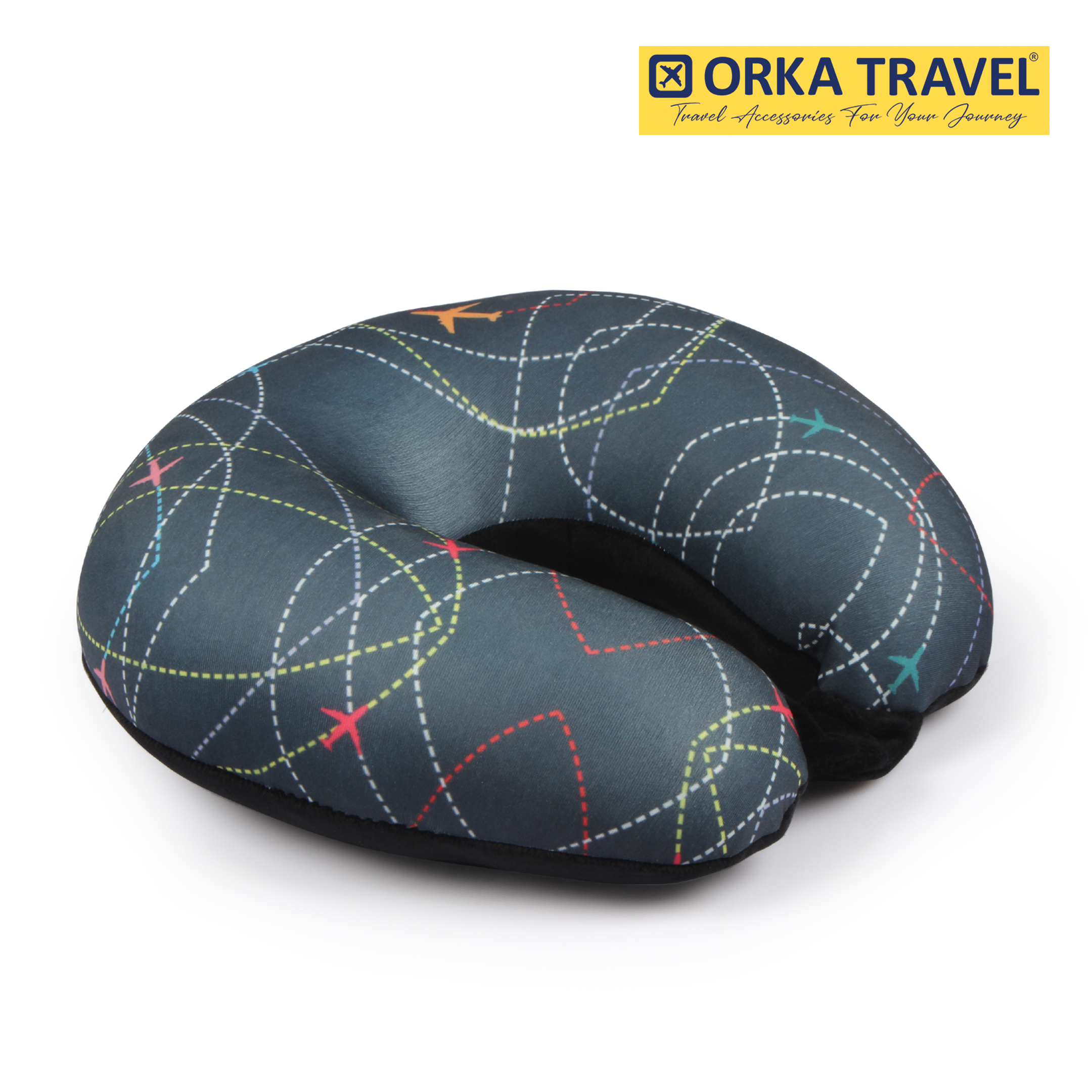 ORKA Travel Digital Printed Spandex With Micro Beads Travel U Neck Pillow Planes  