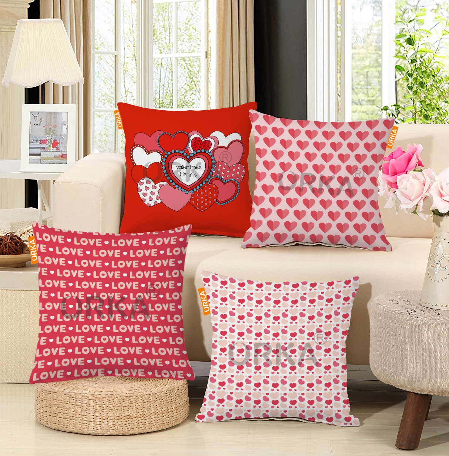 ORKA Set Of 4 Valentine Theme Digital Printed Cushion 1  