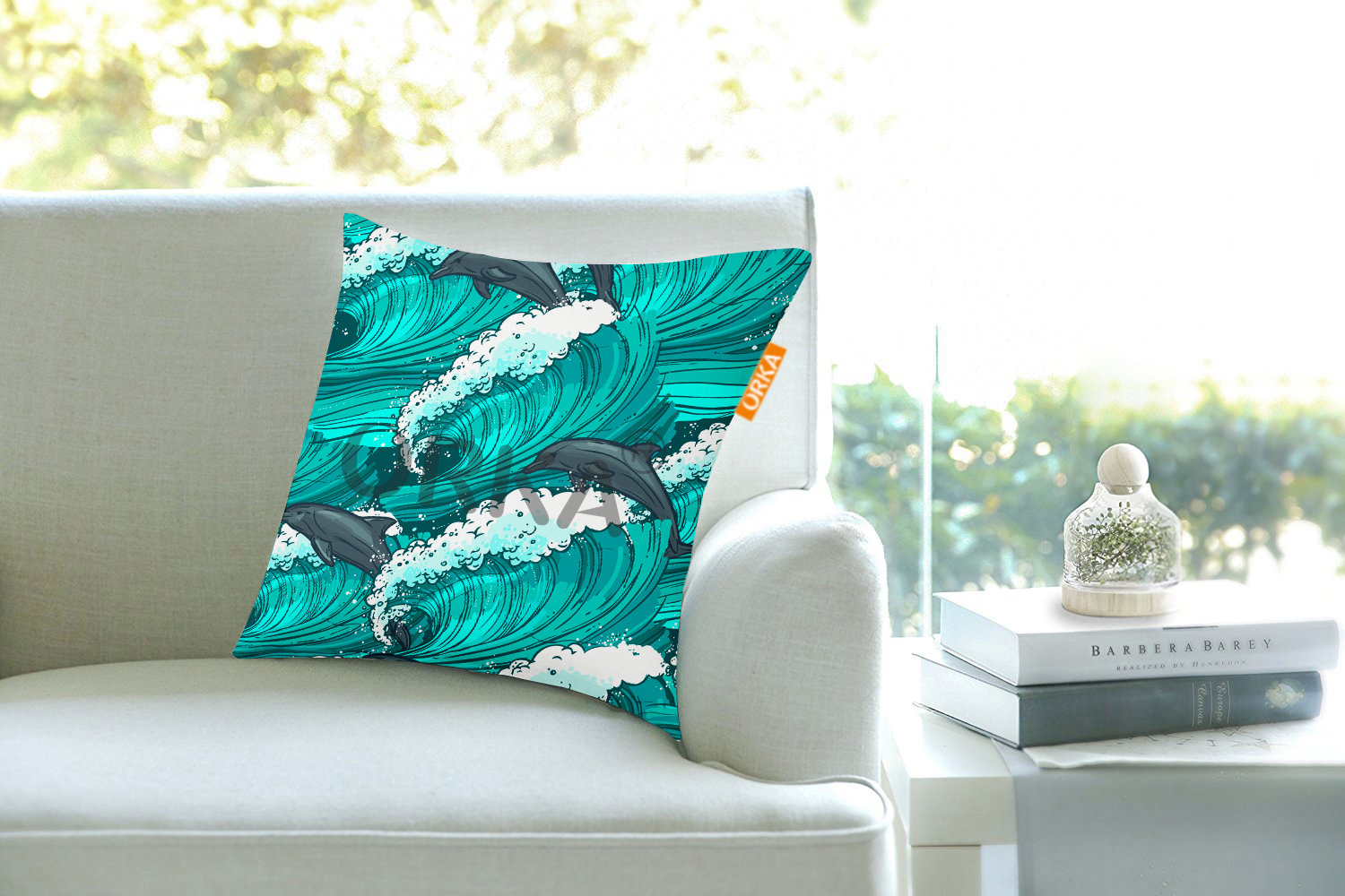 ORKA Dolphin Wave Theme Digital Printed Cushion 14"x14" Cover Only