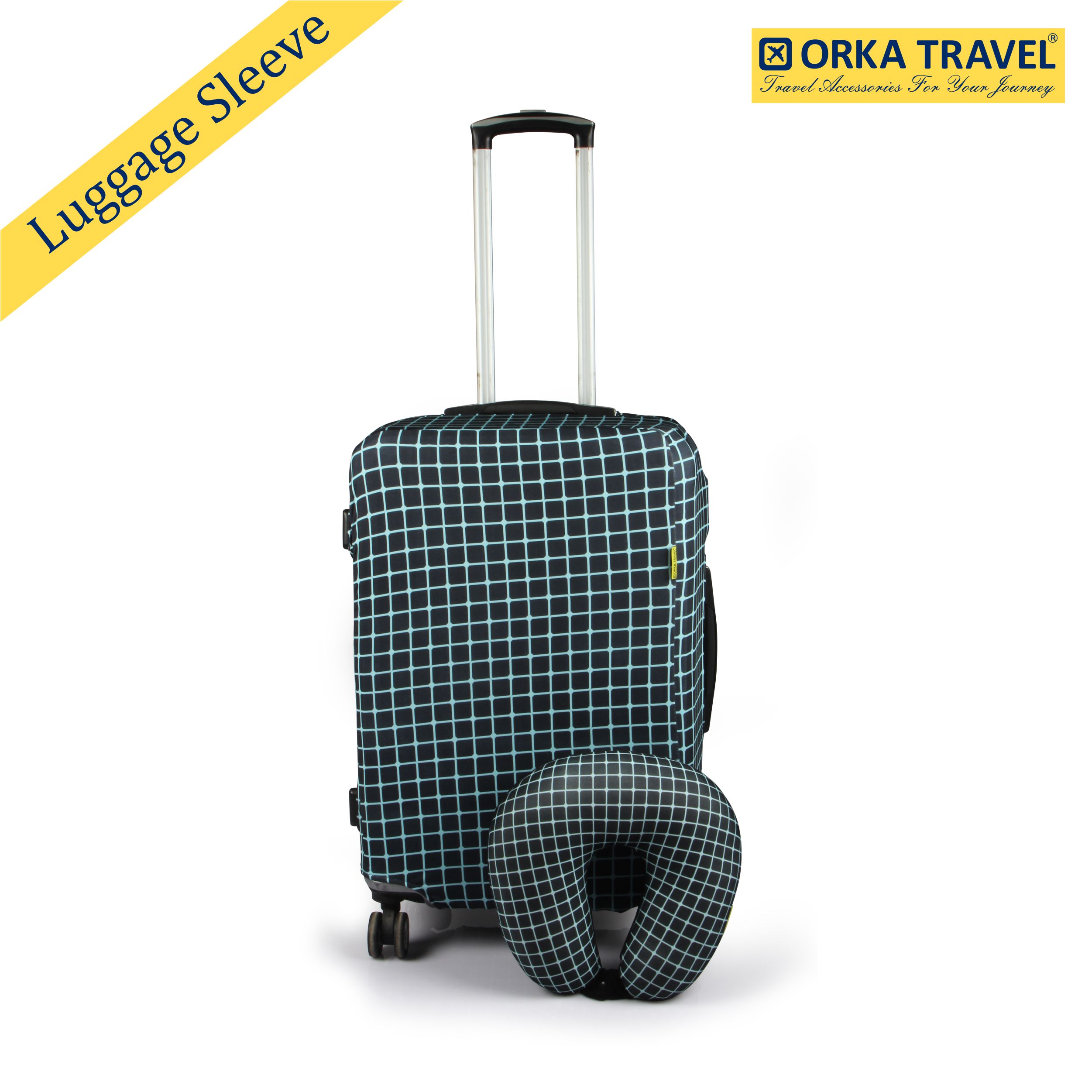 ORKA TRAVEL Black Teal Theme LUGGAGE PROTECTOR WITH MATCHING U NECK PILLOW LUGGAGE COVER  