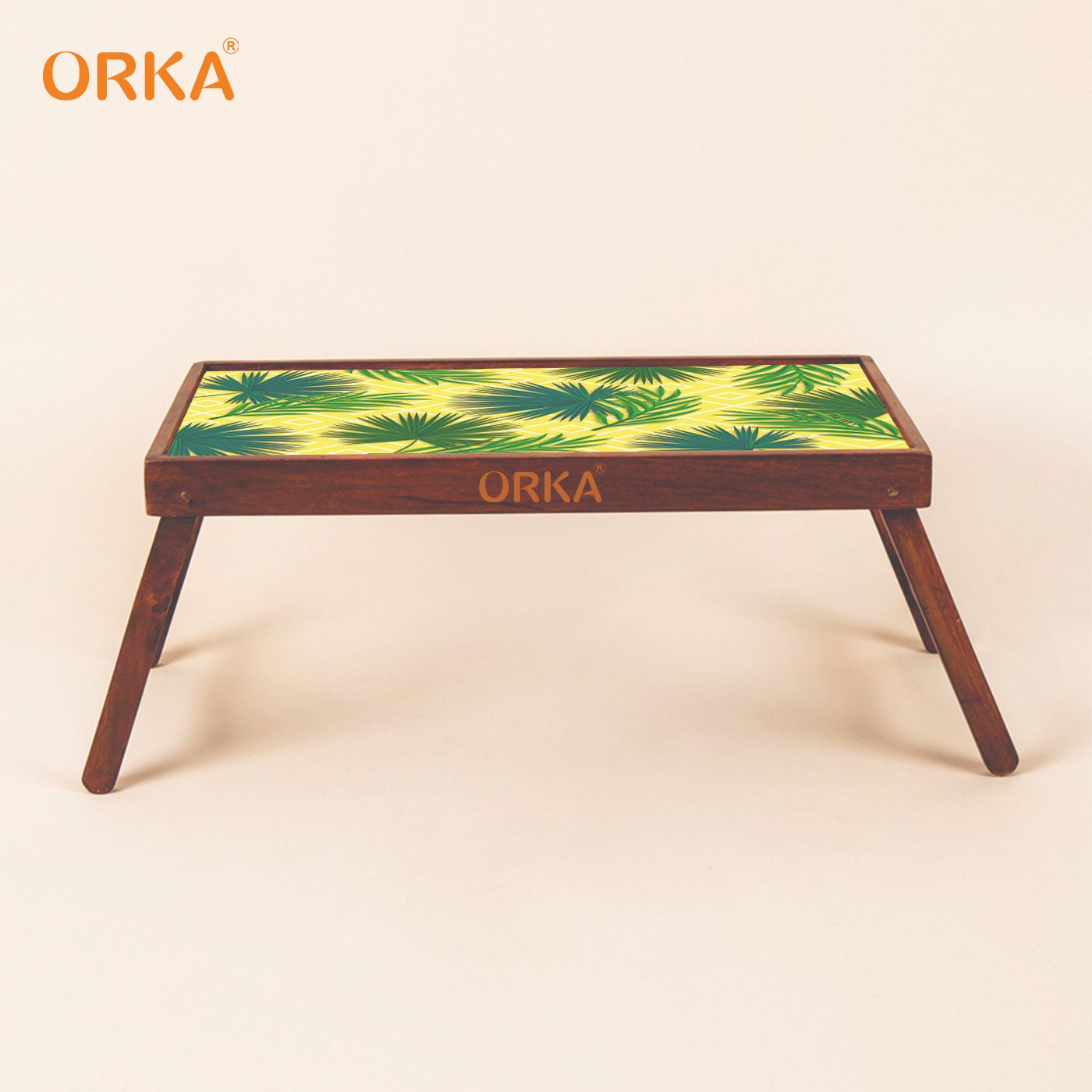 ORKA Yellow Palms Foldable Pine Wood Breakfast Table (Green, Yellow)  