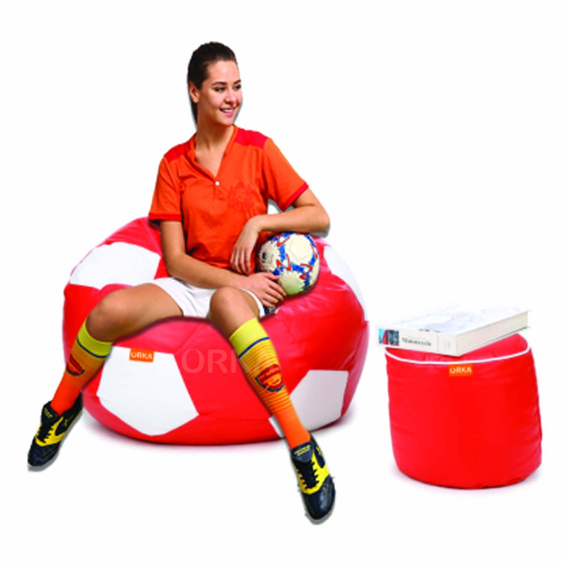 ORKA Digital Printed Sports Bean Bag XXL Cover - Orange And White  