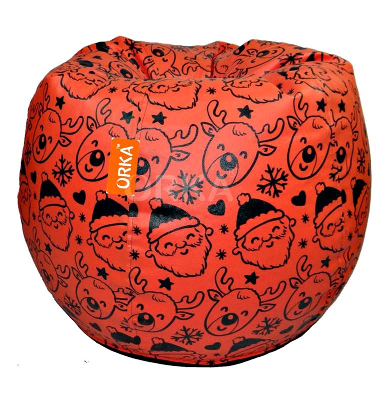 Orka Digital Printed Orange Bean Bag Christmas Santa Theme  