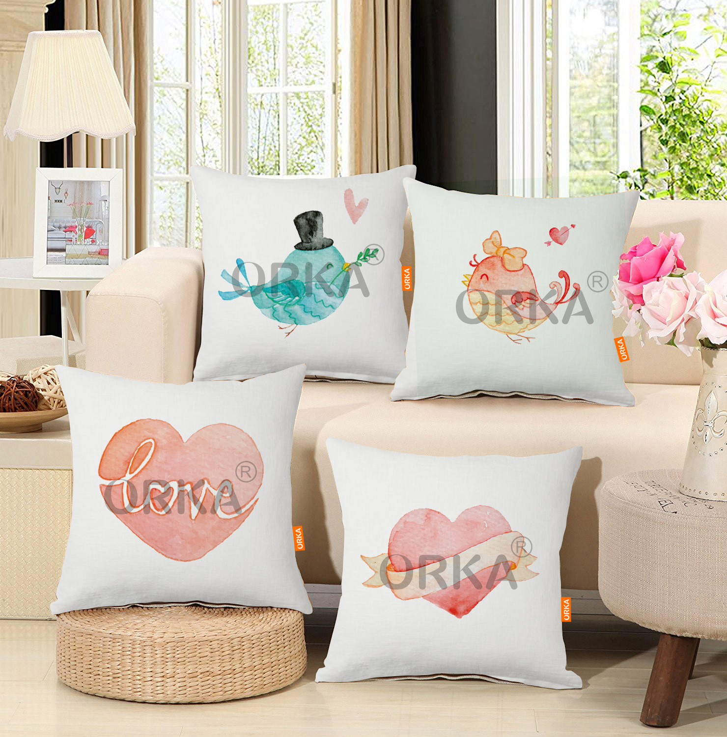 ORKA Set Of 4 Digital Printed Cushion Heart Theme  