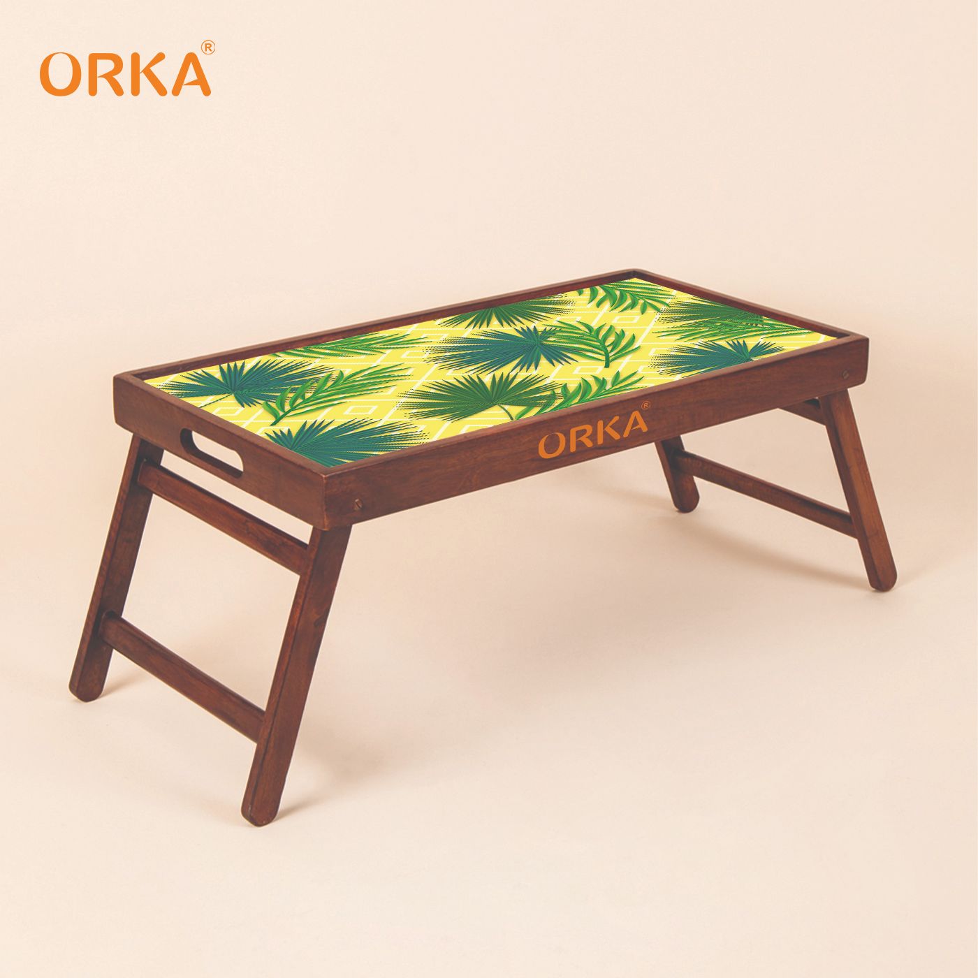 ORKA Yellow Palms Foldable Pine Wood Breakfast Table (Green, Yellow)  