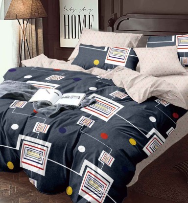 ORKA Home Stella King Fitted Bed Sheet Polycotton Printed Contemporary Dark Grey  