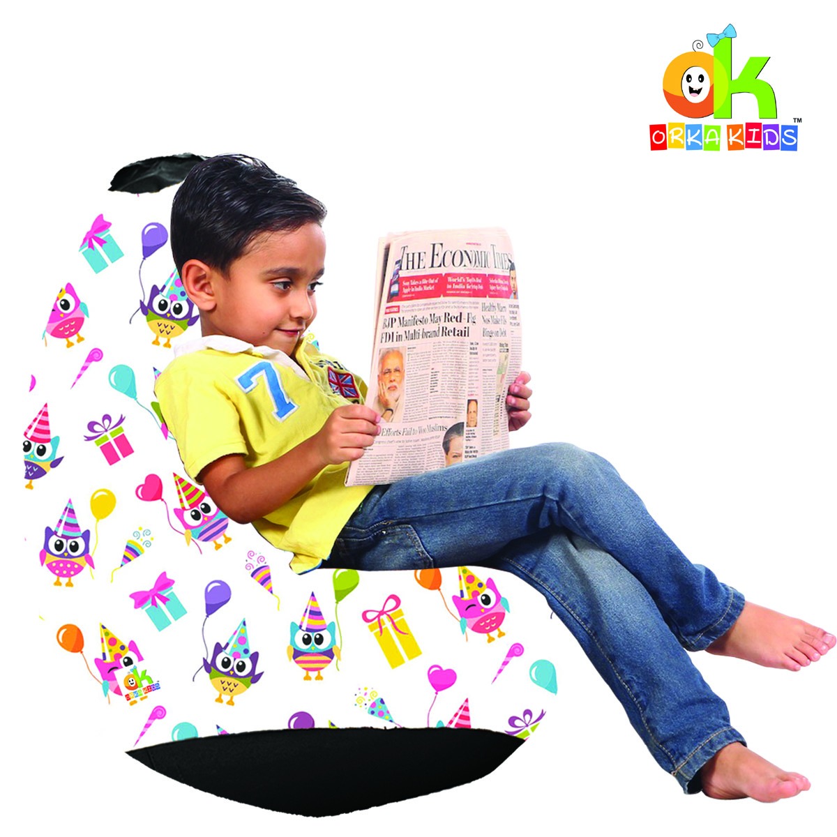 ORKA Kids Digital Printed51 Owl Bird Multicolor Bean Bag  