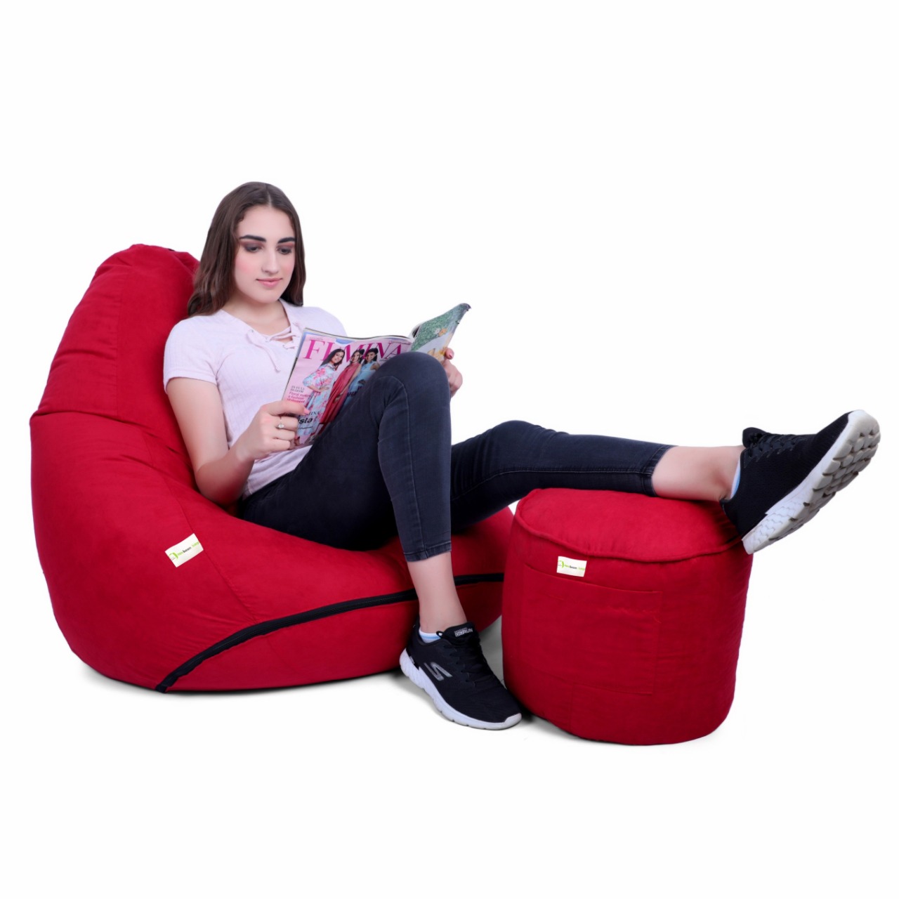 Can Bean Bags Suede Maroon With Footstool Bean Bag  