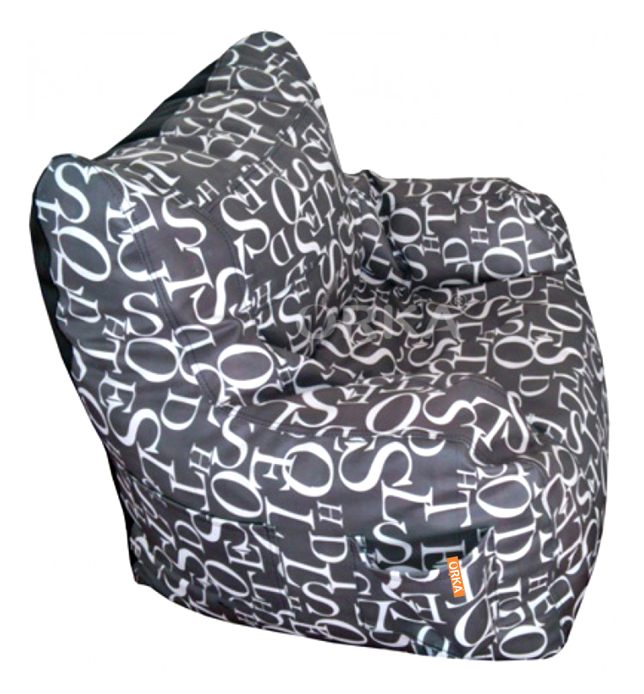 Orka Digital Printed Bean Bag Black Arm Chair Jumbled Alphabet Theme  