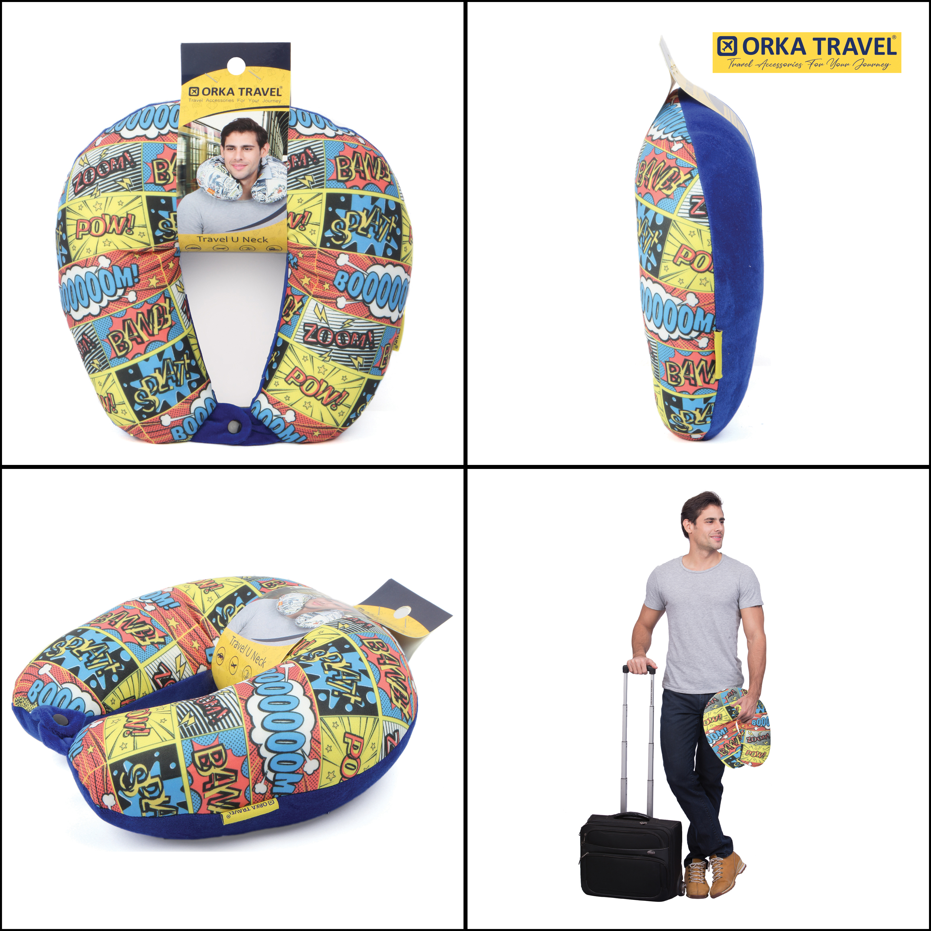 ORKA Travel Digital Printed Spandex With Micro Beads Travel U Neck Pillow Boom  